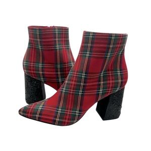 Betsey Johnson Red Plaid Heeled Boots